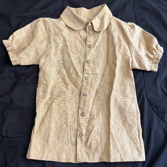 NWOT Linen Peter Pan Collared Short Sleeve Shirt  - Size XS, Yellow - Picture 1 of 6